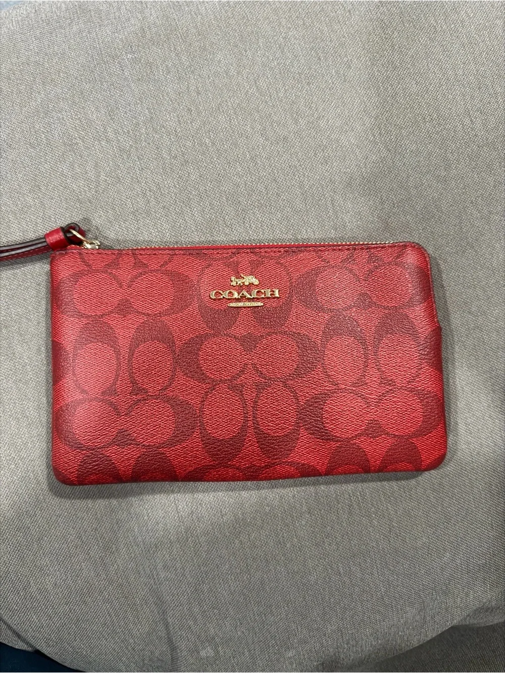 COACH Red Signature Wristlet with Gold Logo